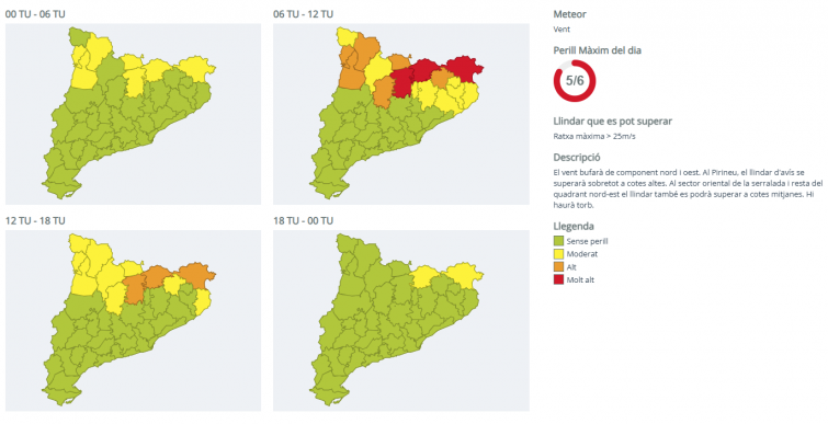 Protecció Civil activa alertes màximes per vent i fort onatge per a la jornada dominical