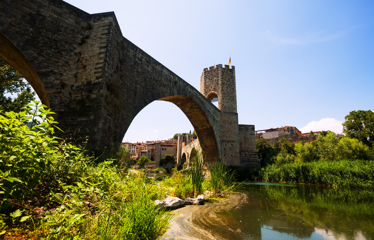 Medieval bridge besalu catalonia
