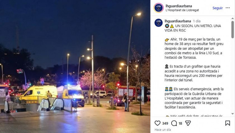 Un accés il·legal al túnel del metre acaba amb un ferit greu després d'un atropellament en L10 Sud