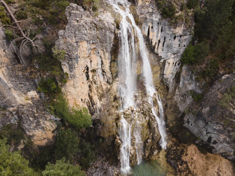 Aerial scenery view waterfall