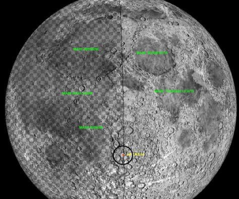 Posiciu00f3n de la x Lunar al costat del cru00e1ter La Caiile quan la Lluna es troba en fase de quart creixent