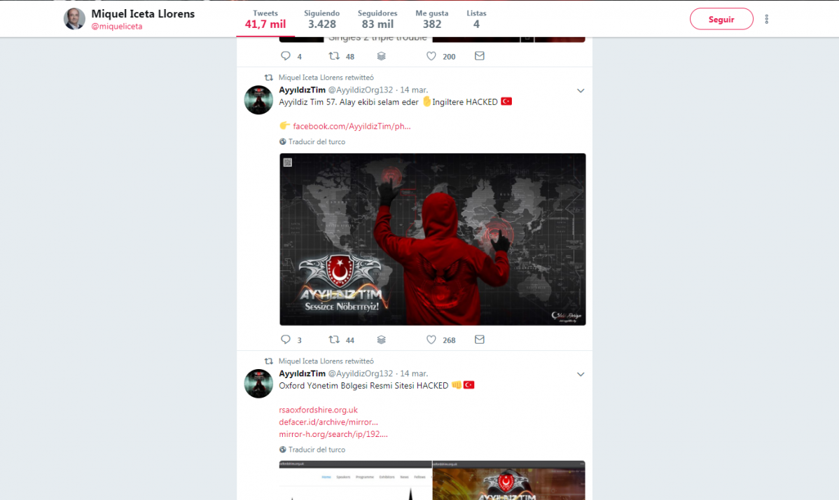 Compte de Twitter d'Iceta hackejada