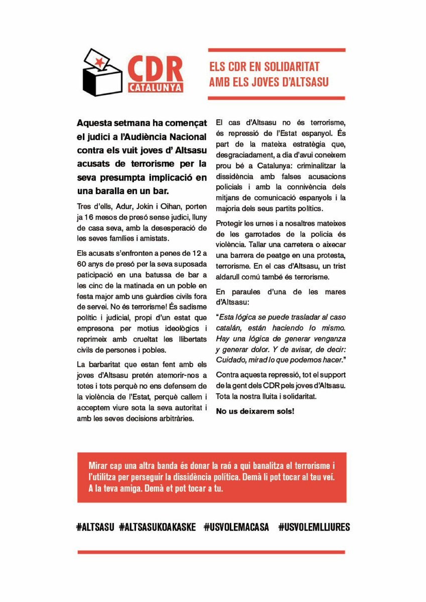 Comunicat CDR a favor d'agressors Alsasua