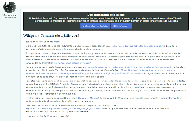 Comunicat Wikipedia 4 juliol 2018