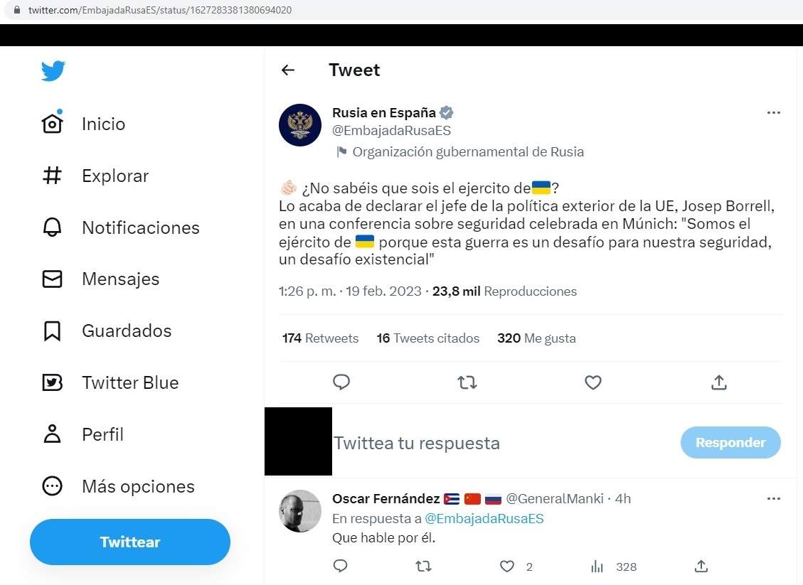 Tuit publicat per l'Ambaixada de Rússia a Espanya.