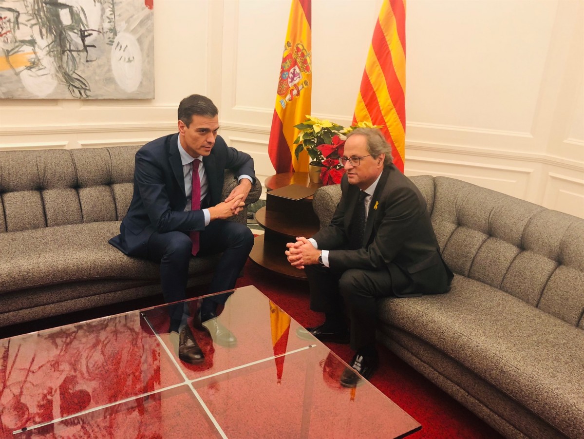 Torra i sánchez reunits a pedralbes
