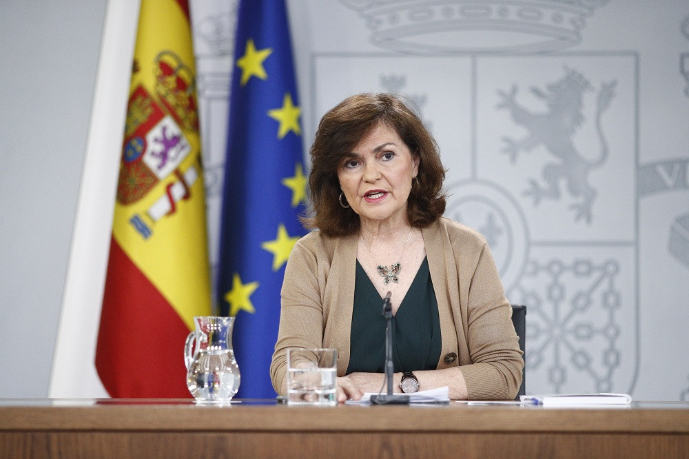 La vicepresidenta Carmen Calvo compareix davant els mitjans de comunicació