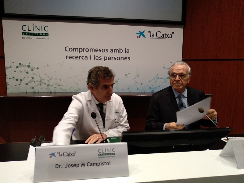El director general de Clu00ednic Josep Maria Campistol i el president de la Fundaciu00f3n Bancària La Caixa Isidre Fainu00e9
