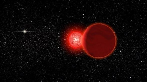 Representaciu00f3n artu00edstica de l'estrella de Scholz i la seva compau00f1era nana marru00f3n