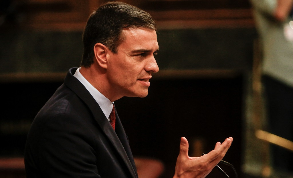 El president del Govern en funcions i candidat del PSOE a la reelecció, Pedro Sánchez, intervé des de la tribuna del Congrés dels Diputats