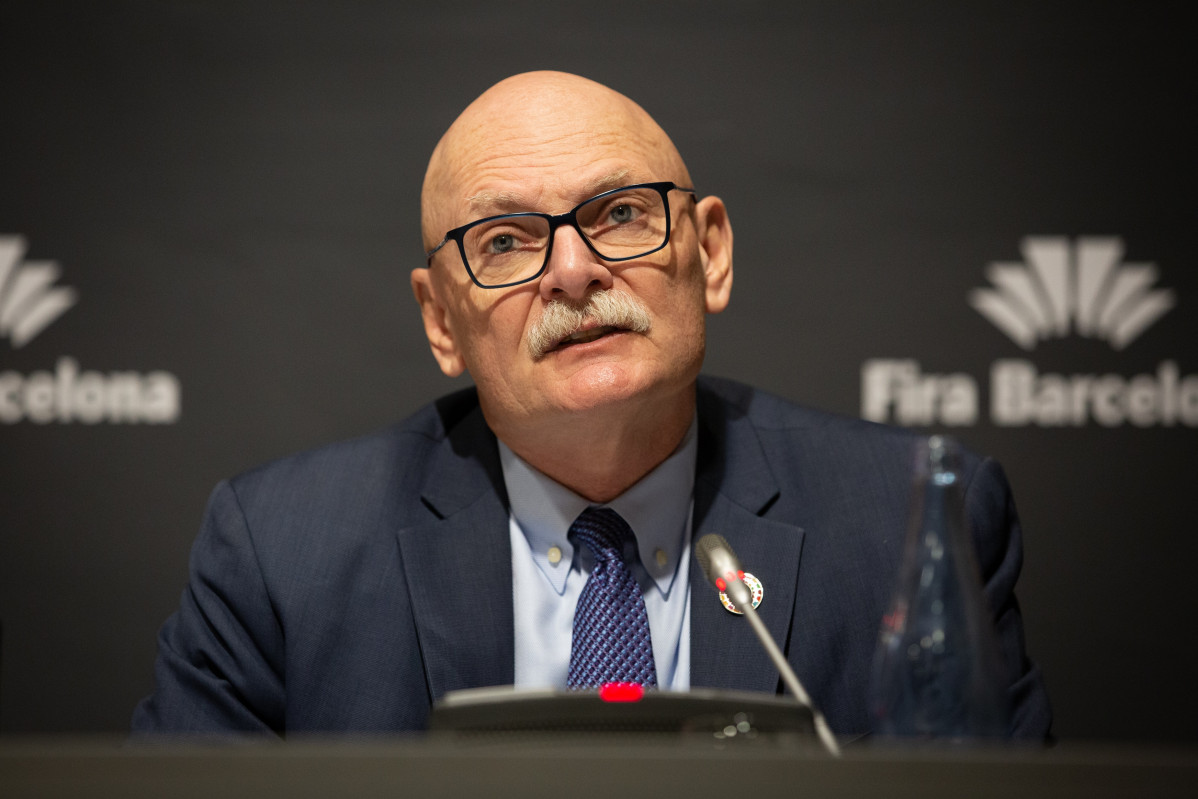 El conseller delegat de la GSMA, John Hoffman, en roda de premsa el 13 de febrer de 2020.