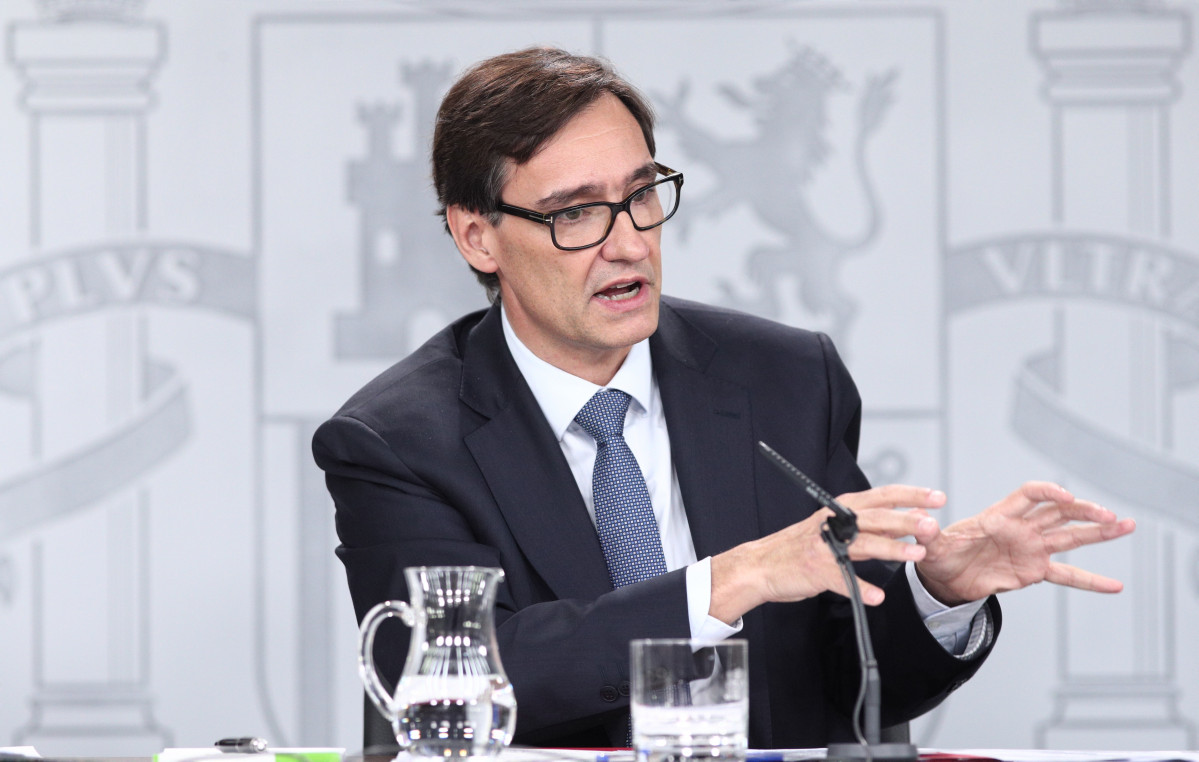 El ministre de Sanitat, Salvador Illa, durant la roda de premsa davant els mitjans per informar sobre el coronavirus, a La Moncloa, Madrid (Espanya), a 10 de març de 2020.