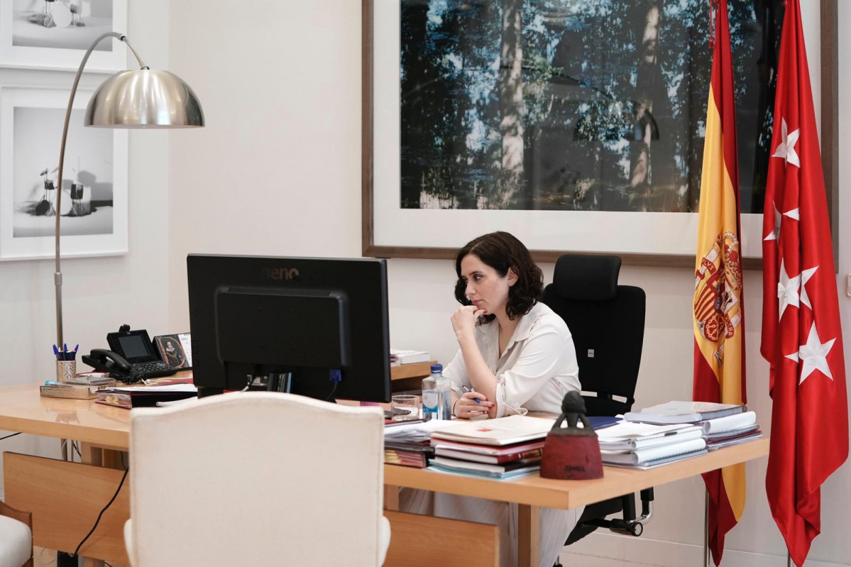 Foto recurs la presidenta de la Comunitat, Isabel Díaz Ayuso, en la videoconferència de dirigents autonòmics. Arxiu.