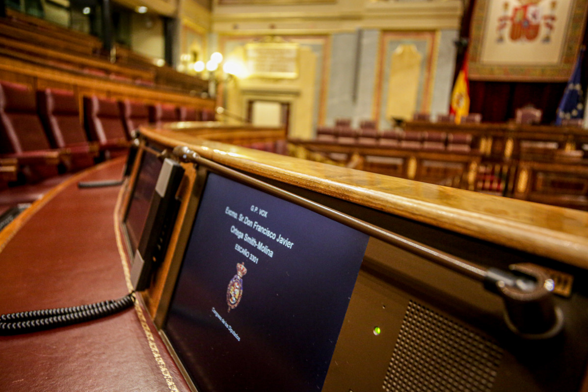 Escó buit de l'secretari general de Vox, Javier Ortega Smith, després d'haver donat positiu en coronavirus i després de la suspensió de ple de Congrés dels Diputats d'aquesta setmana com a mesura prev