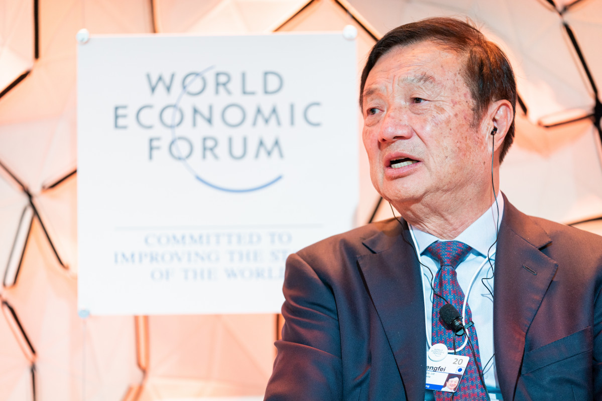 HANDOUT - 21 January 2020, Switzerland, Davos: Chief Executive Officer of Huawei Technologies Ren Zhengfei speaks during
