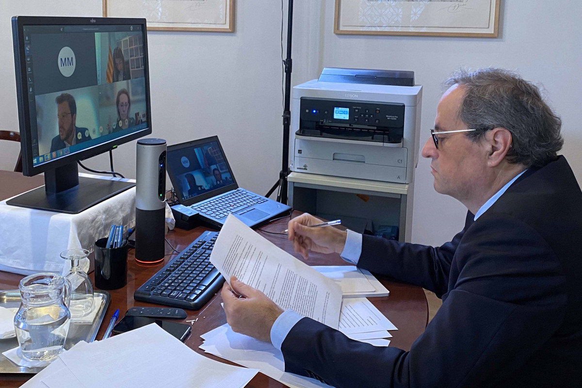 El president de la Generalitat, Quim Torra, a la reunió telemàtica de Consell Executiu.