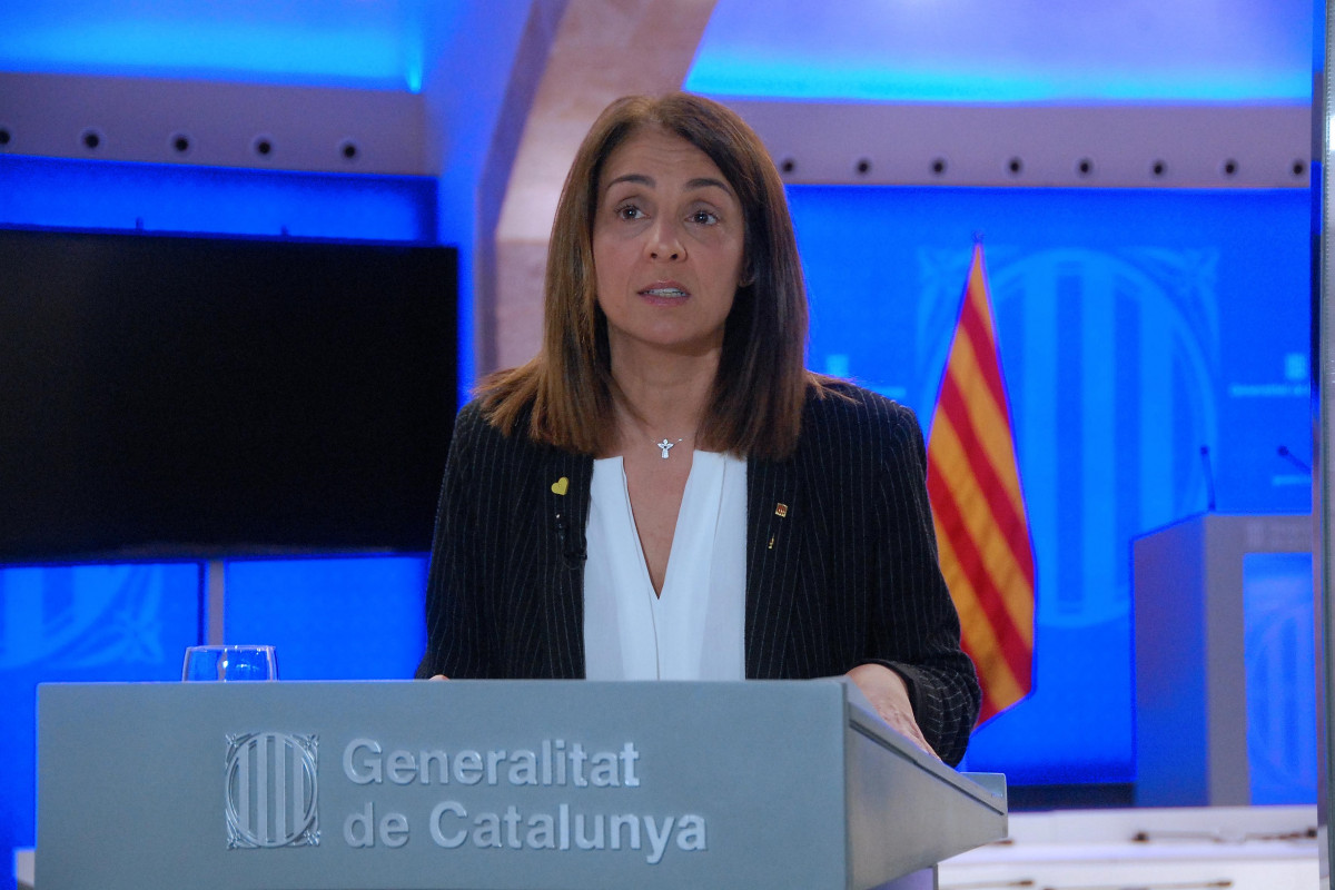 La consellera de Presidència, Meritxell Budó, en roda de premsa telemàtica