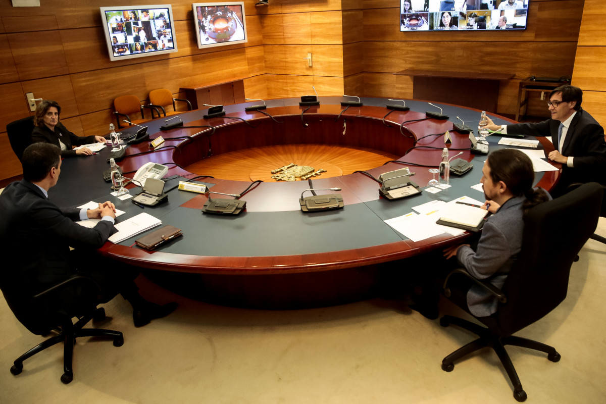 El president de Govern, Pedro Sánchez, presideix el Consell de Ministres on han tractats mesures relacionades amb l'aprovació de el pla de desconfinamiento per la crisi de l'Covid-19. en Madri