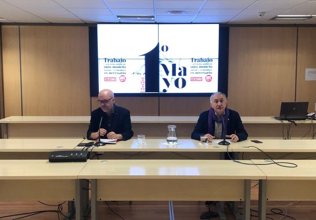 El secretari general de CCOO, Unai Sordo, i el d'UGT, Pepe Álvarez