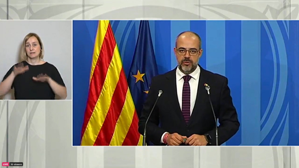 El conseller d'Interior de la Generalitat, Miquel Buch, en roda de premsa telemàtica