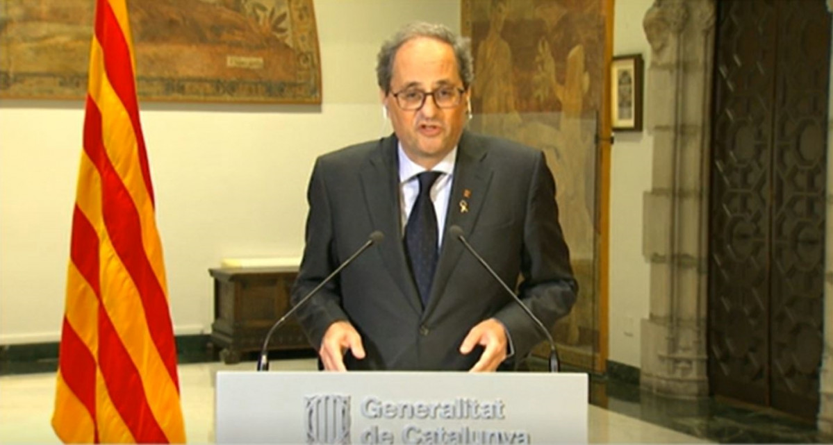 El president de la Generalitat, Quim Torra, durant una Compareixença des del Palau de la Generalitat el 23 de maig de 2020.