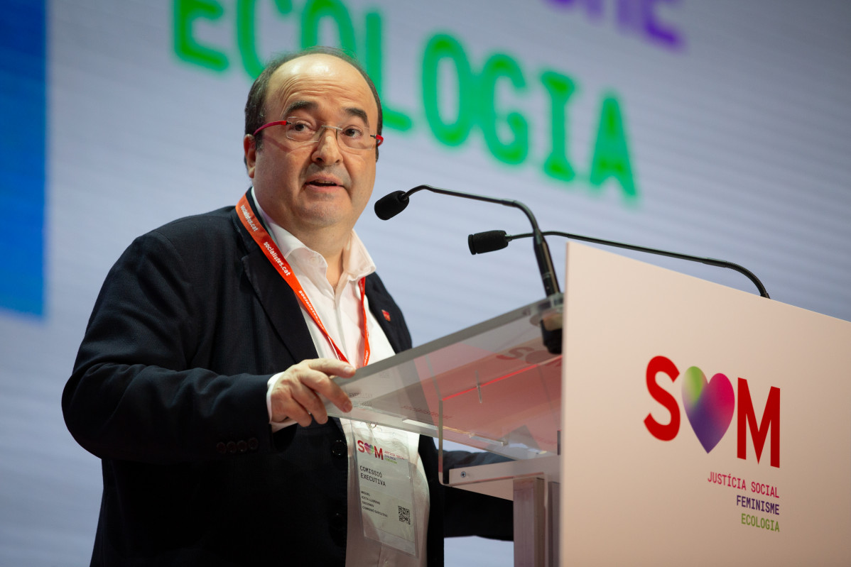 El primer secretari de PSC, Miquel Iceta, durant su intervenció a al Congrés de PSC en el qual és presenta a la reelecció com a primer secretari de l'partit, al Palau de Congressos de Catalunya, a Barcelona a 13 de desembre de 2019.