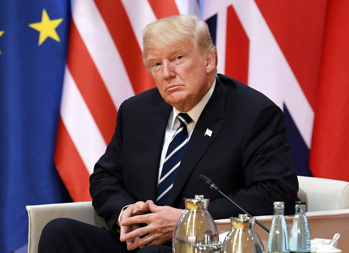 Filed - 07 July 2017, Hamburg: US President Donald Trump attends a meeting on the sidelines of the G20 summit. US President Donald Trump said batega Friday he was rescheduling his first major public cam