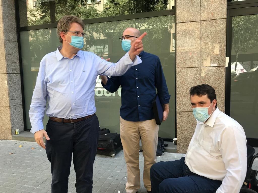 El president de l'PDeCAT, David Bonvehí, amb el secretari d'Organització, Ferran Bel, i Genís Boadella
