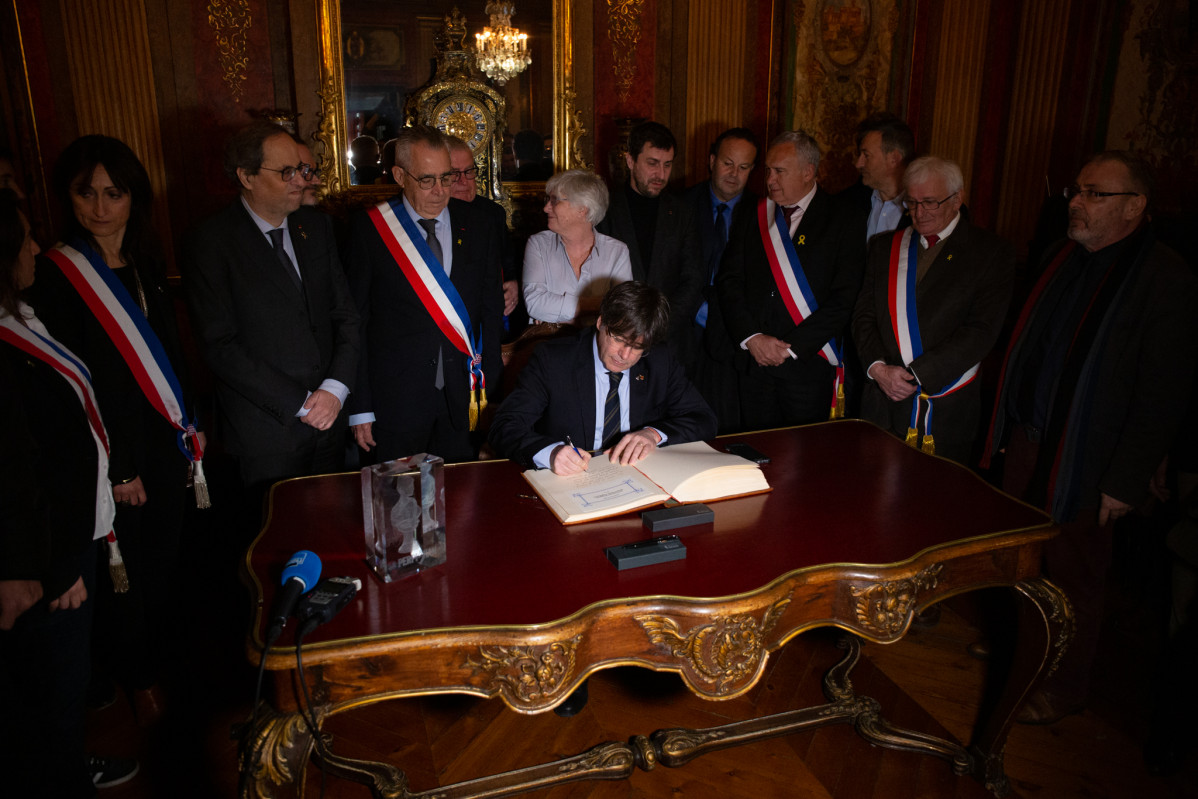 L'expresident de la Generalitat de Catalunya Carles Puigdemont durant la visita a Perpinyà (França) a 29 de febrer de 2020.