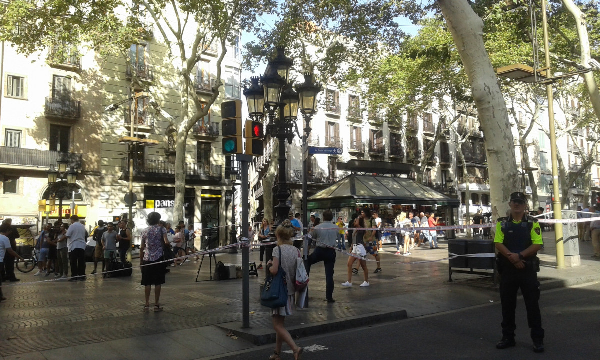 Imatge de la Rambla de Barcelona, el mateix dia després de l'atemptat de el 17 d'agost de 2017.