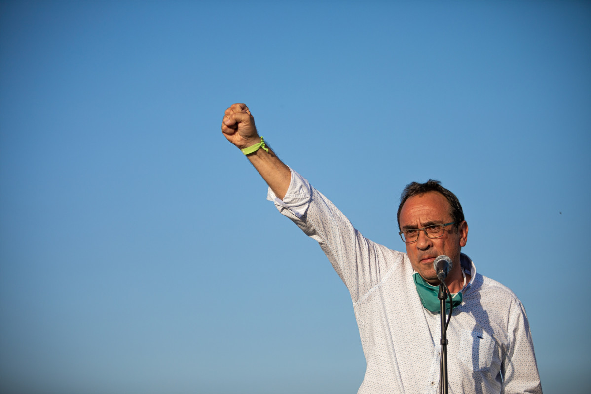 L'exconseller Josep Rull interve en la Compareixença dels presos de l'1-O Abans de tornar a ingresar al presó de Sant Joan de Vilatorrada. Barcelona, Catalunya (Espanya), 28 de juliol de l'any 2020.