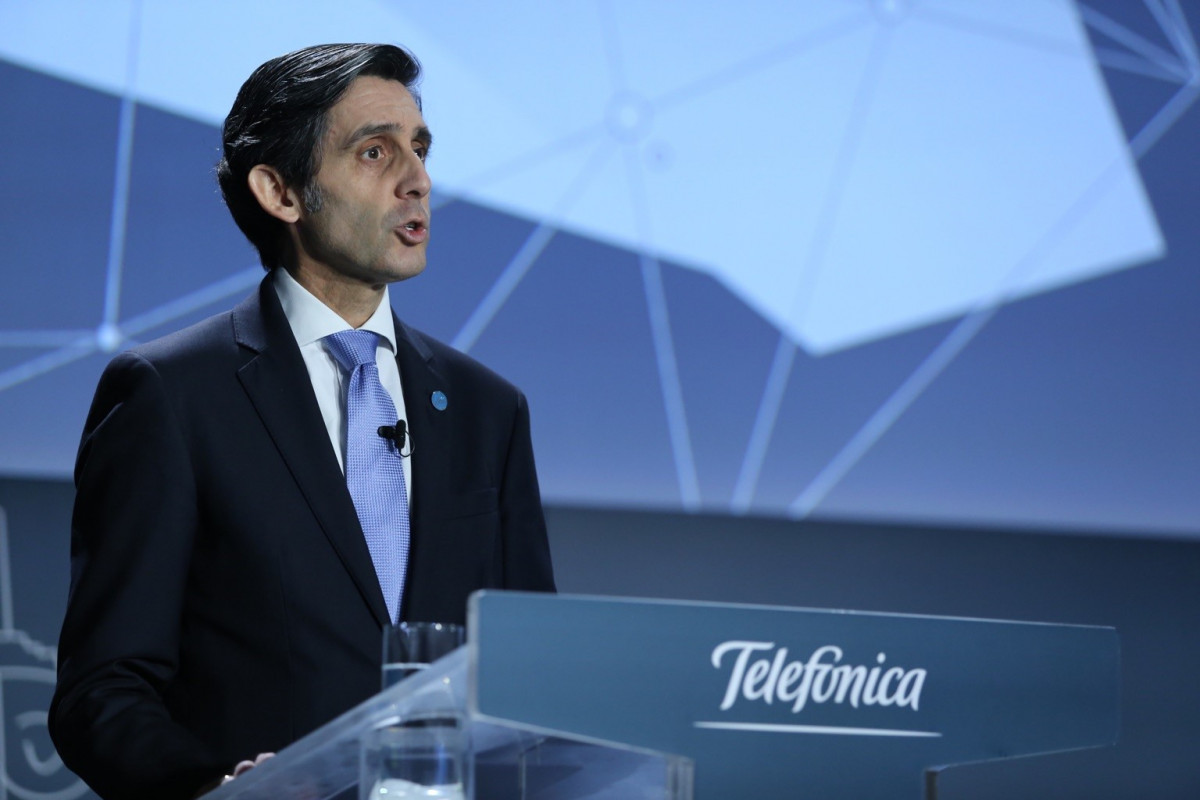 El president executiu de Telefónica, José María Álvarez-Pallete, durant a l'junta general d'accionistes de 2020