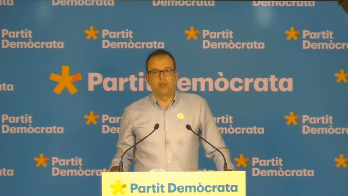 El portaveu de l'PDeCAT, Marc Solsona, en roda de premsa telemàtica.