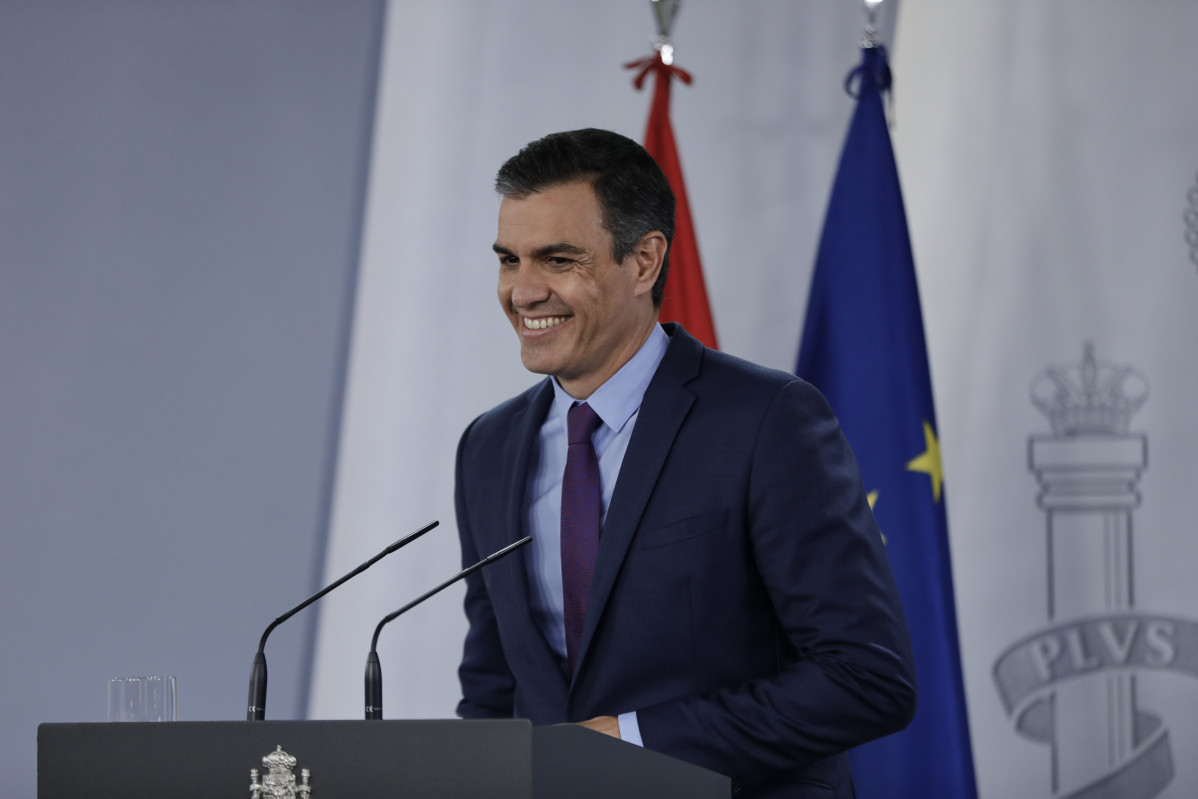 El president de Govern, Pedro Sánchez, ofereix l'última roda de premsa posterior a la reunió de Consell de Ministres i abans de les vacances, a la Moncloa, a Madrid (Espanya), a 4 d'agost de 2020