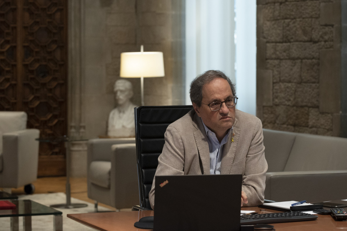 El president de la Generalitat, Quim Torra, en la reunió de seguiment de la Covid-19 a Catalunya