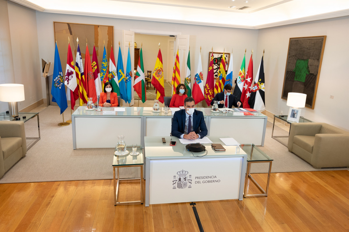 El president de govern, Pedro Sánchez, al Palau de la Moncloa, aquest divendres 4 de setembre durant la XXII Conferència de Presidents