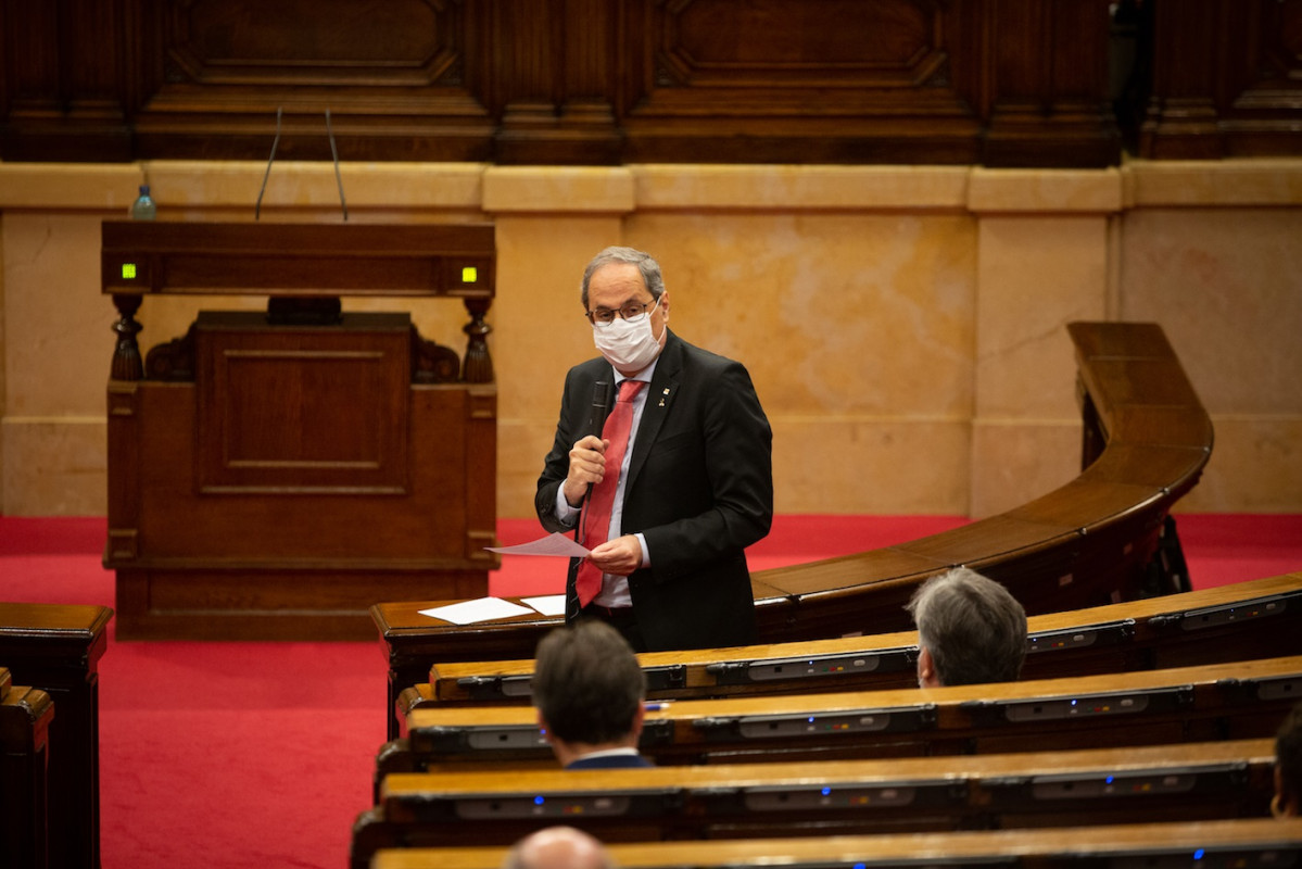 El president de la Generalitat, Quim Torra, en el ple de Parlament