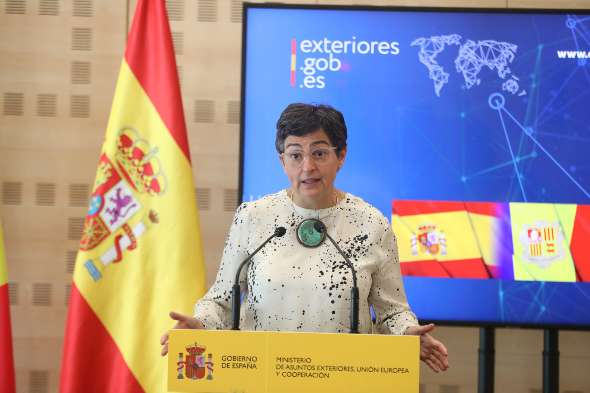La ministra d'Afers Estrangers, Arancha González Laya, realitza una intervenció després de la seva reunió amb la seva homòloga andorrana, Maria Ubach Font, al Palau de Viena, a Madrid (Espanya) a 14 de setembre de 2020.