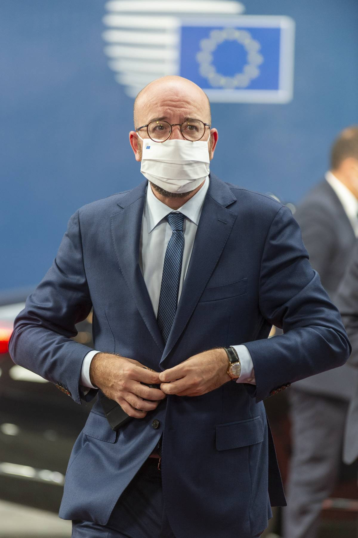 HANDOUT - 19 July 2020, Belgium, Brussels: European Council President Charles Michel arriba a the European Council. Photo: - / European Council / dpa - ATTENTION: editorial usi only and only if the credit mentioned above is referenced in full