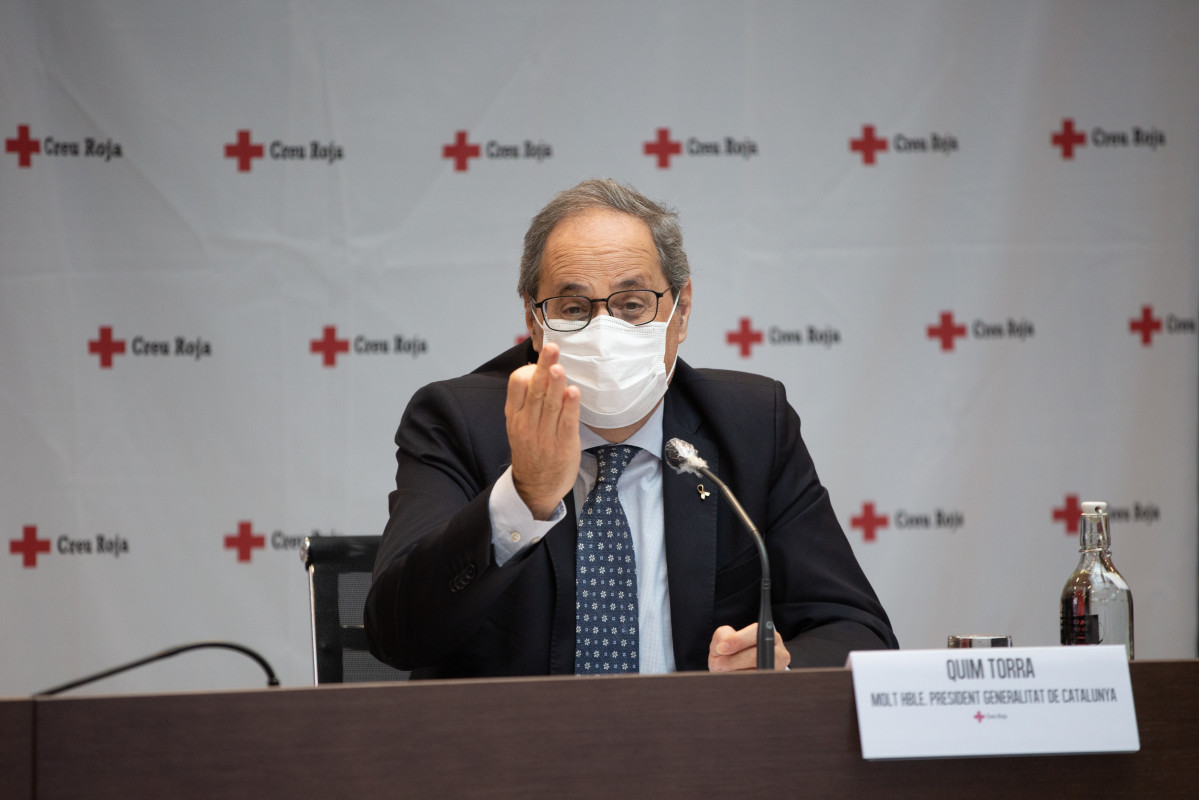 El president de la Generalitat, Quim Torra, durant l'acte de balanç de la campanya de el Govern de Catalunya amb la Creu Roja per sensibilitzar sobre el Covid-19 i disminuir el risc de contagis