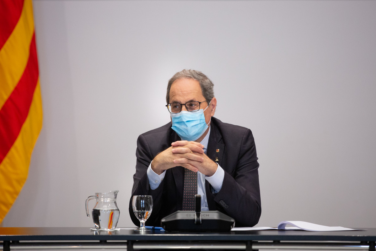 El president de la Generalitat, Quim Torra, presideix una reunió en la qual es tracten les baixes laborals dels pares amb fills en quarantena per Covid-19, a Barcelona, Catalunya (Espanya) a 22 de setembre de 2020.