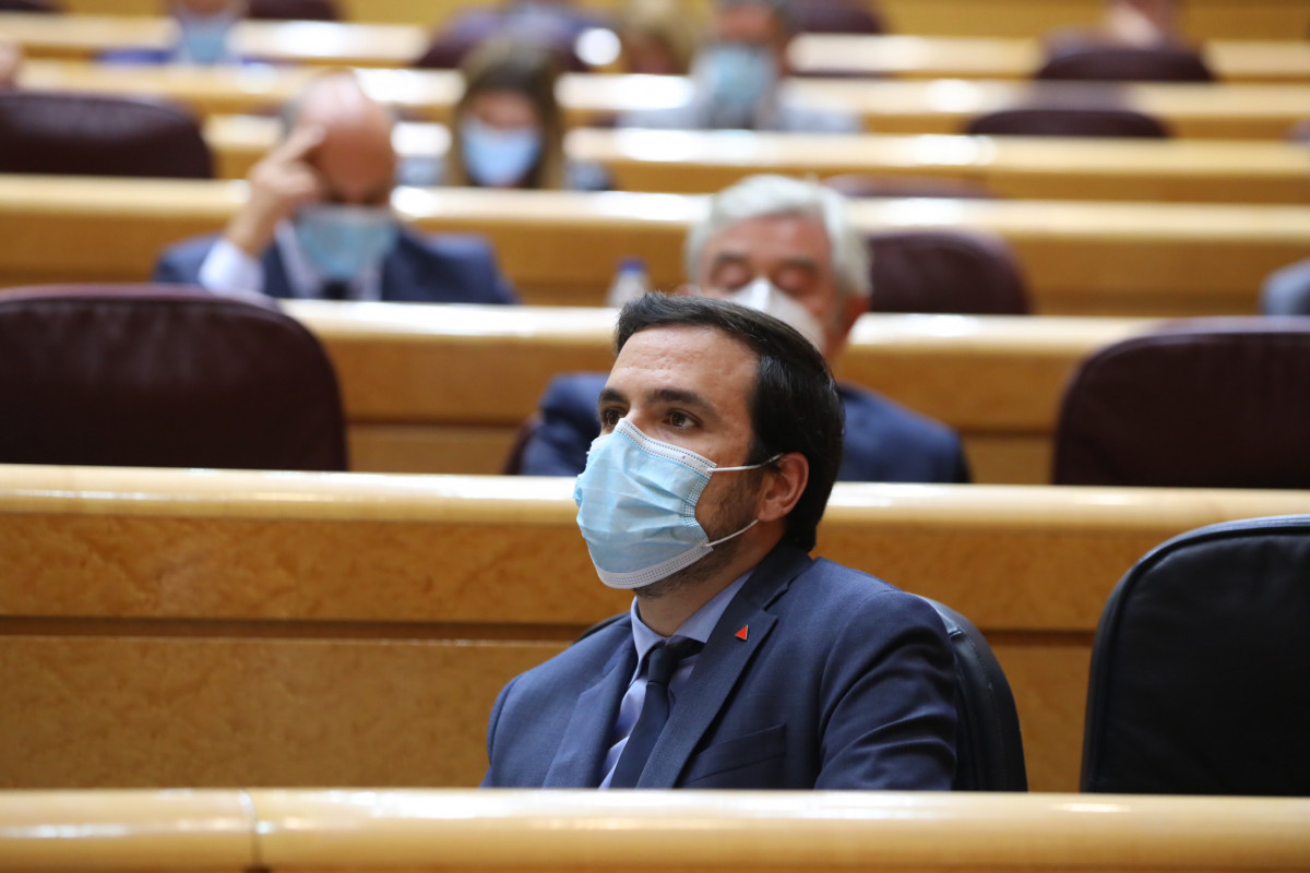 El ministre de Consum, Alberto Garzón, durant una sessió de control a Govern al Senat, a Madrid (Espanya), a 22 de setembre de 2020.