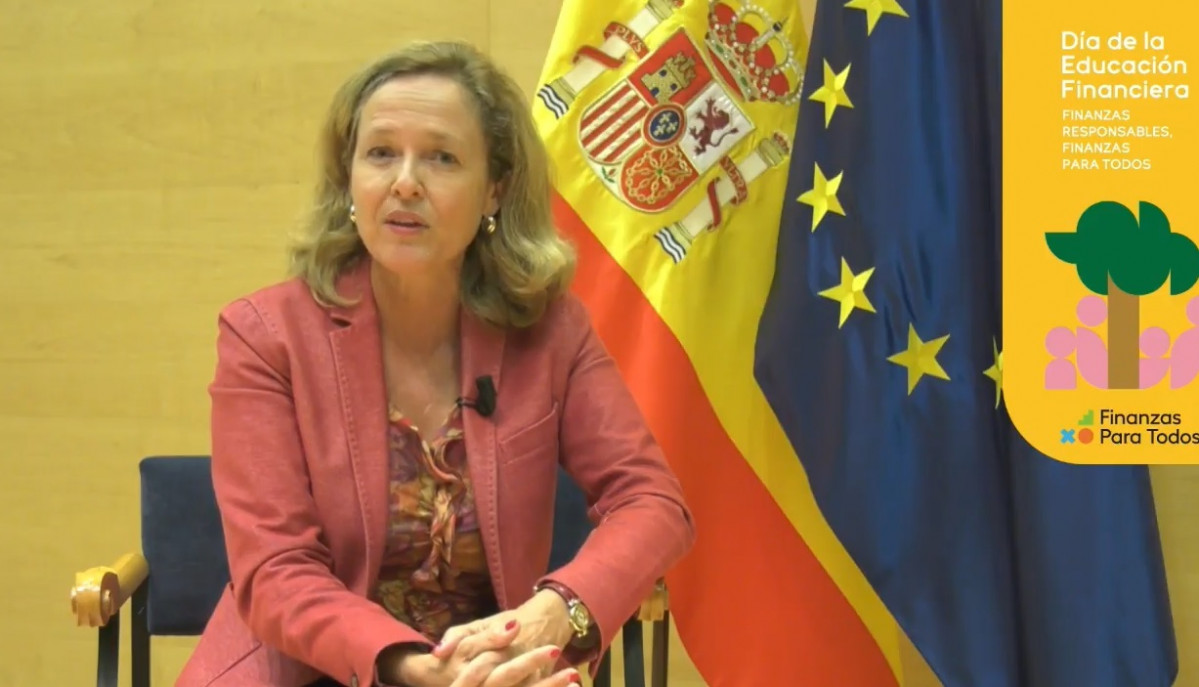 La ministra d'Afers Econòmics, Nadia Calviño, en el Dia de l'Educació Financera.