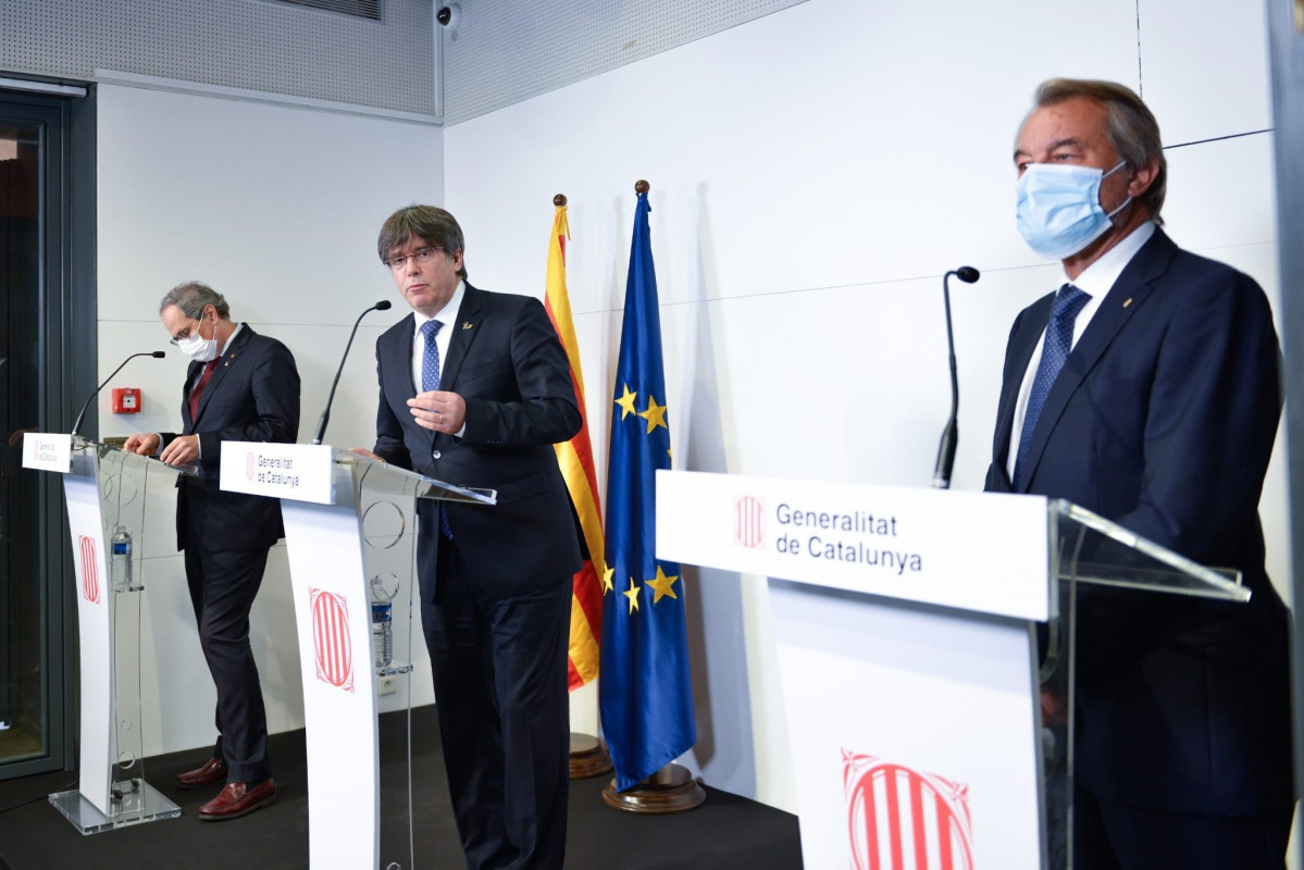 Els expresidents de la Generealitat Artur Mas, Carles Puigdemont i Quim Torra a Perpinyà (França)