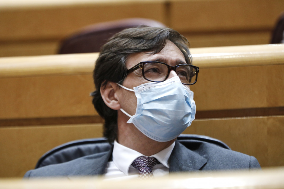 El ministre de Sanitat, Salvador Illa, durant una sessió de control a Govern al Senat, a 20 d'octubre de 2020. En el ple d'avui l'Executiu serà preguntat, entre d'altres, per qüestions relacionades amb l'ampliació de la nacionalitat a s'exilia