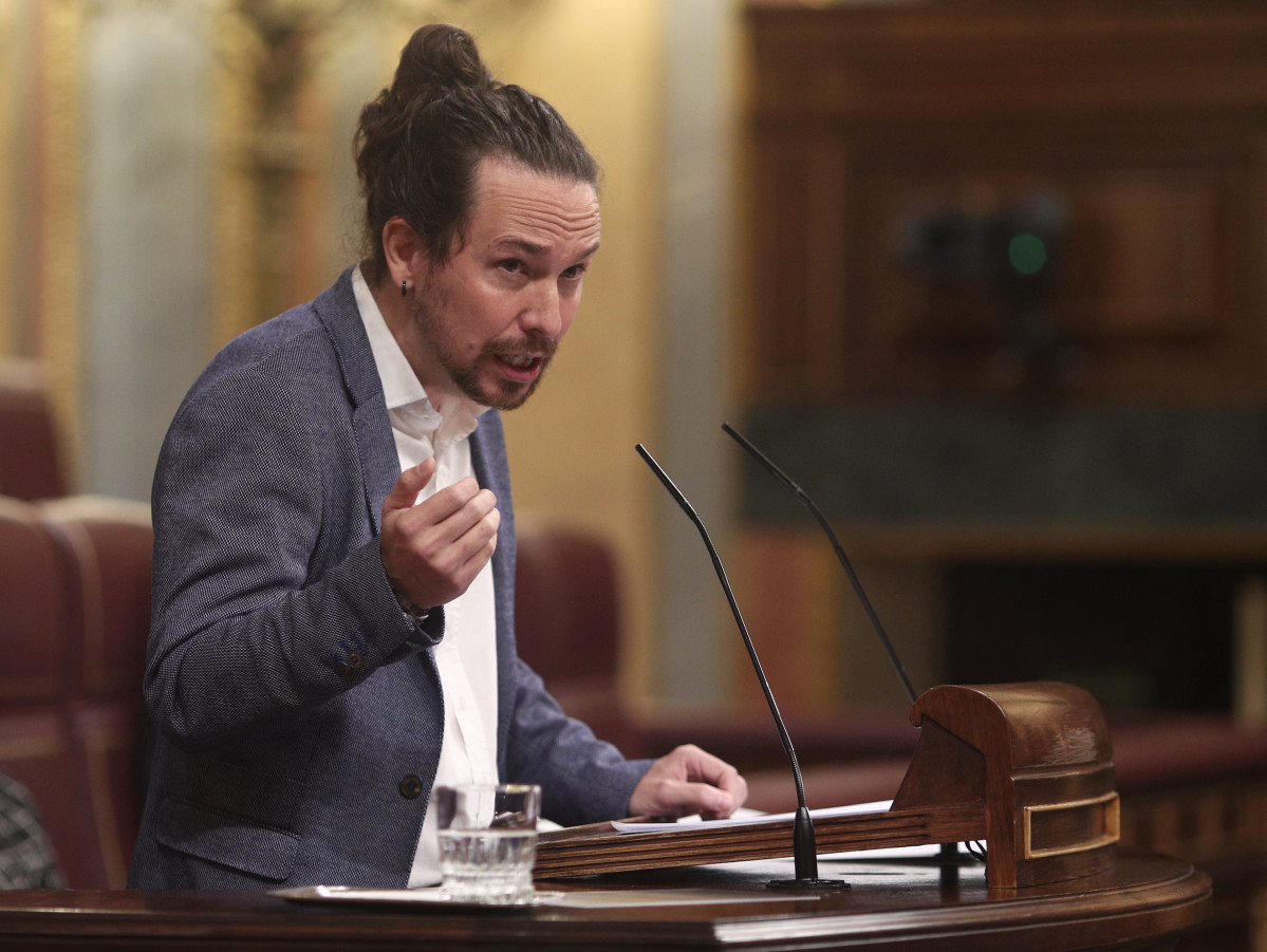 El vicepresident segon de Govern, Pablo Iglesias, intervé durant la segona sessió de ple