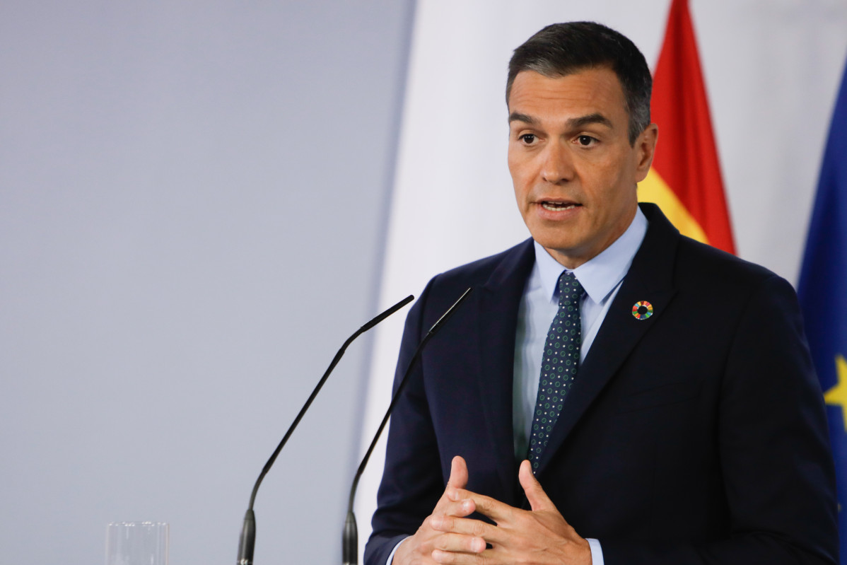 El president de Govern, Pedro Sánchez, ofereix una roda de premsa a terme de la primera reunió de Consell de Ministres a la Moncloa després del període estival en la qual informa sobre l'actualitat de l'Covid-19 a Espanya, a Madrid a 25 d'agost