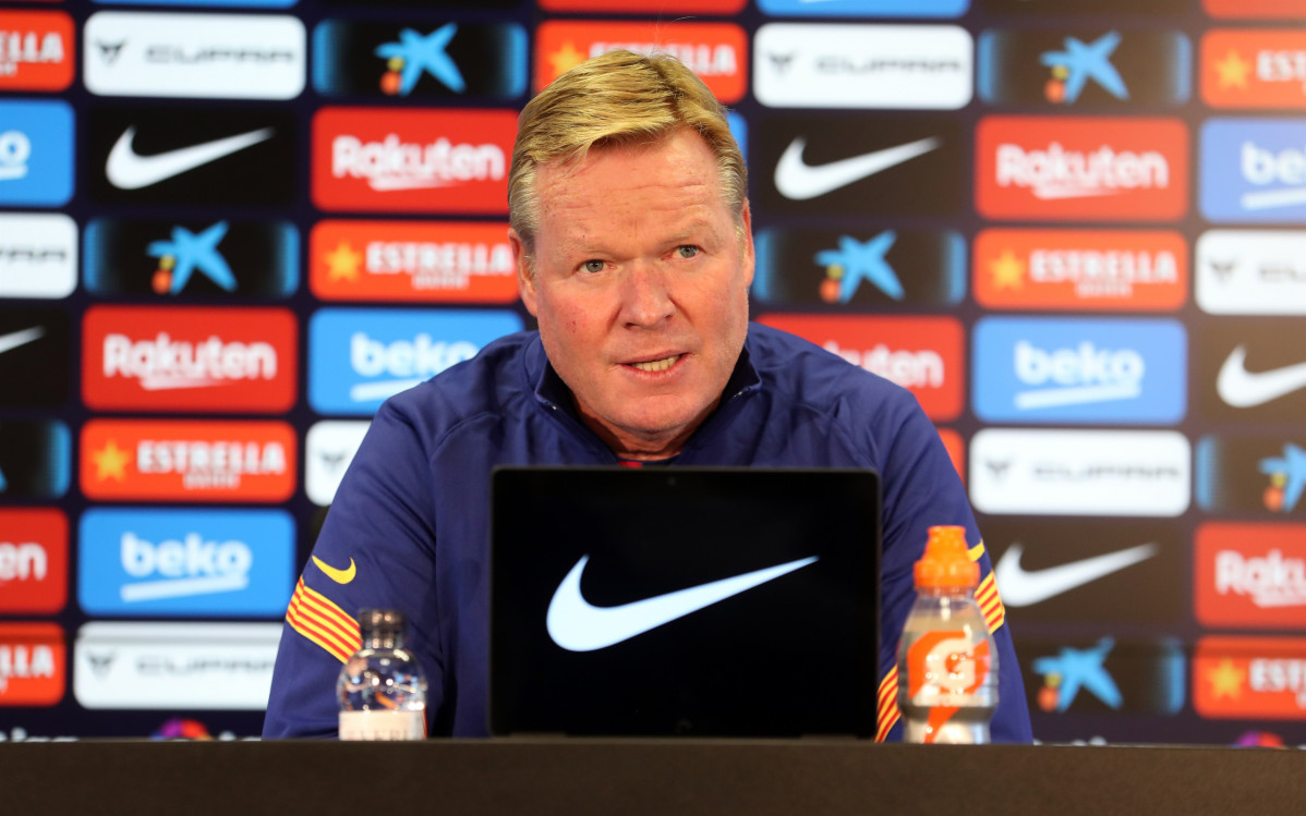 L'entrenador de l'FC Barcelona, Ronald Koeman, en roda de premsa