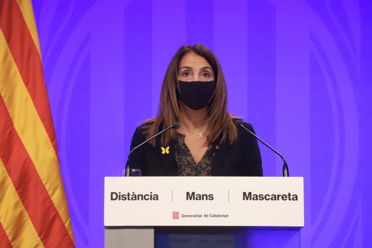 La consellera de Presidència i portaveu de la Generalitat, Meritxell Budó, en roda de premsa telemàtica.