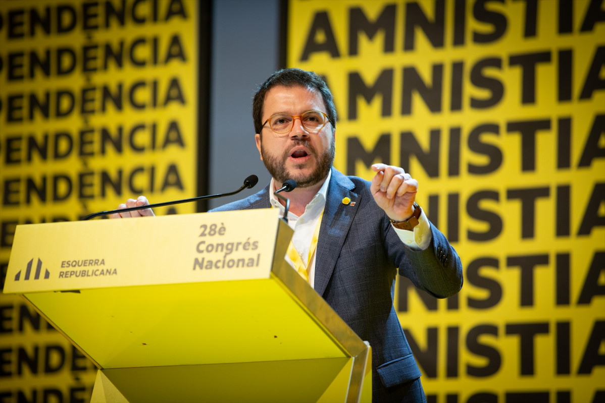 El vicepresident de la Generalitat, Pere Aragonès, intervé al 28 Congrés Nacional d'ERC, a Barcelona a 21 de desembre de 2019
